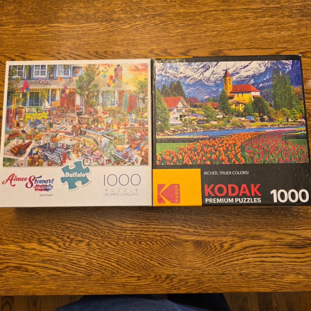 2 1000 Piece Puzzle Bundle Buffalo Aimee Stewart Yard Sale Kodak Switzerland